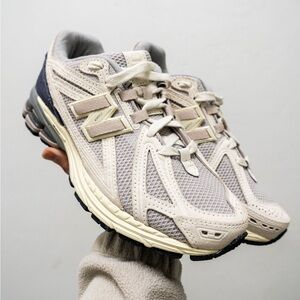 New Balance Cream and Gray Sneakers with Breathable Mesh